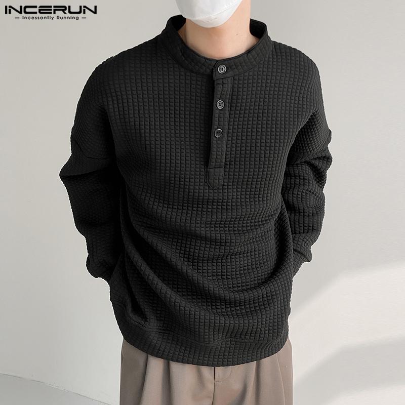 INCERUN Tops 2022 Korean Style New Men&s Casual Solid All-match Pullovers Fashionable Male Long Sleeve Leisure Sweat